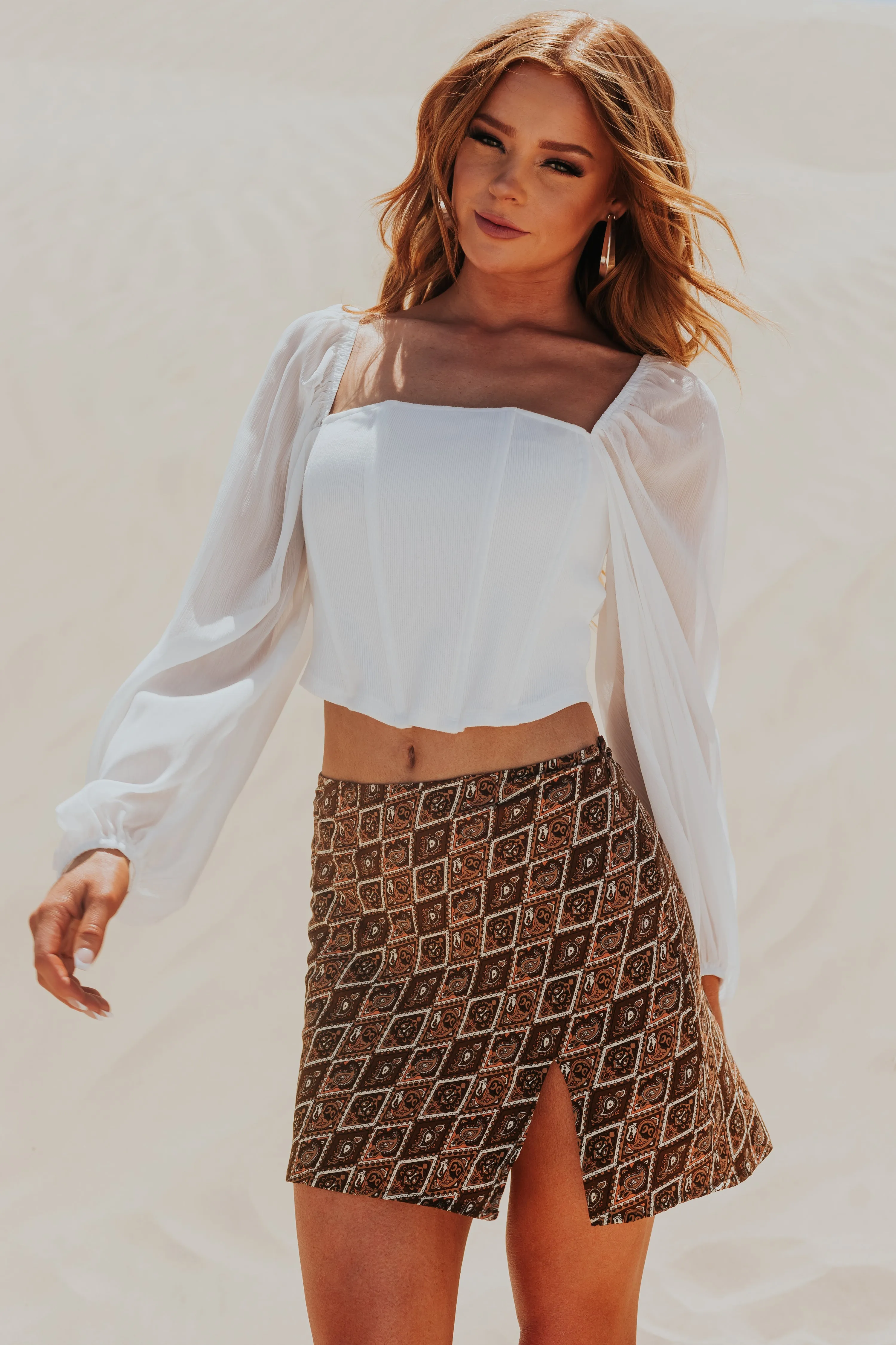 Off White Long Sleeve Square Neck Corset Top sold by Lime Lush