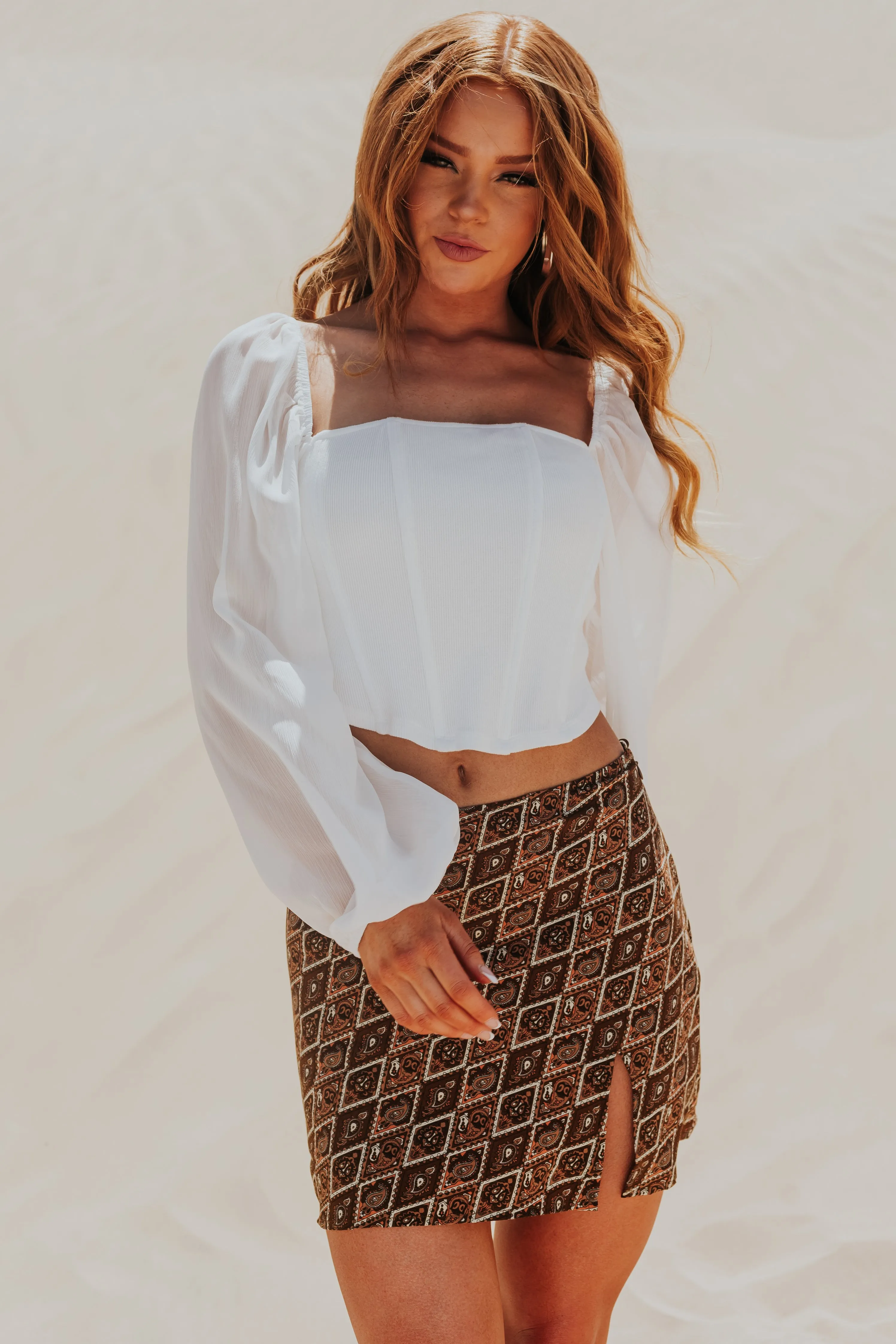 Off White Long Sleeve Square Neck Corset Top sold by Lime Lush product image thumbnail 2