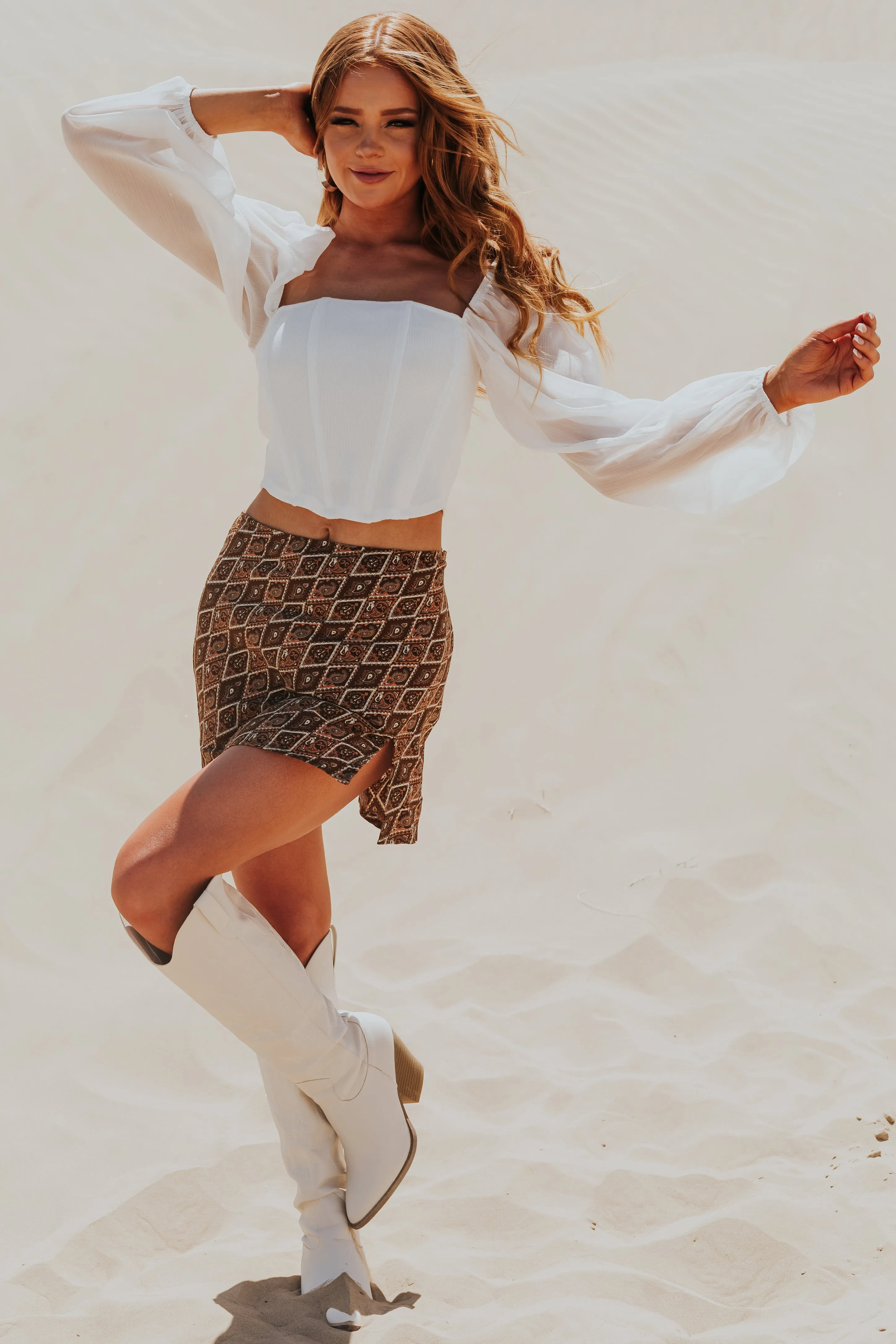 Off White Long Sleeve Square Neck Corset Top sold by Lime Lush product image thumbnail 4