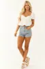 Main Strip Medium Wash Denim Rhinestone Shorts sold by Lime Lush