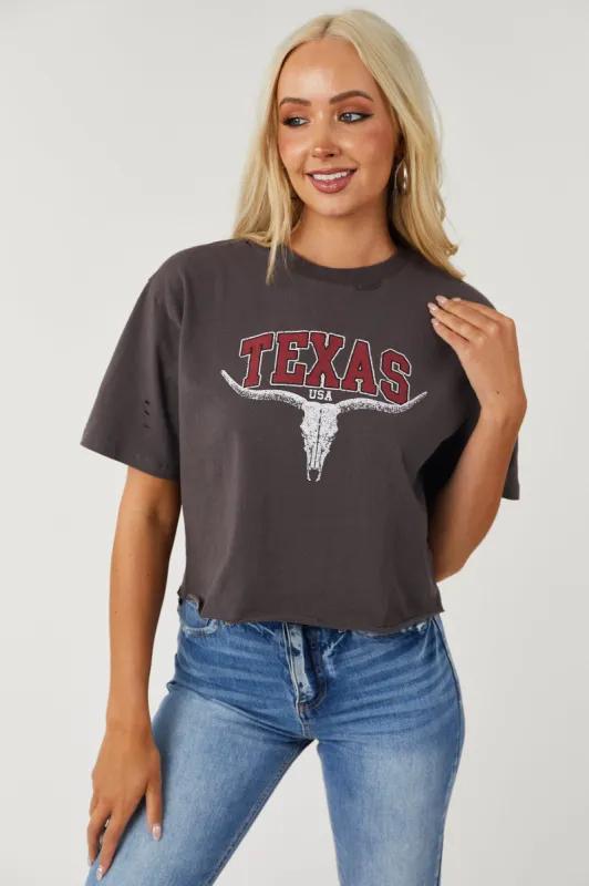 Graphite 'Texas' Longhorn Graphic Crop Top sold by Lime Lush
