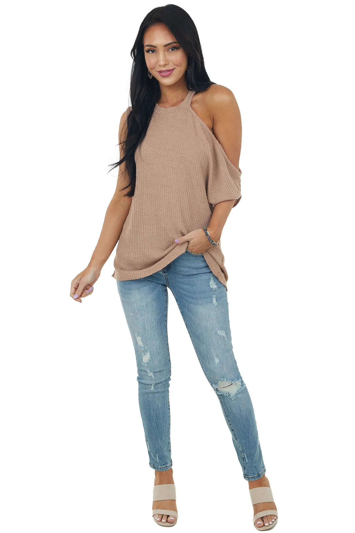 Sienna Sleeveless Asymmetrical Knit Top with Cold Shoulder sold by Lime Lush product image thumbnail 2