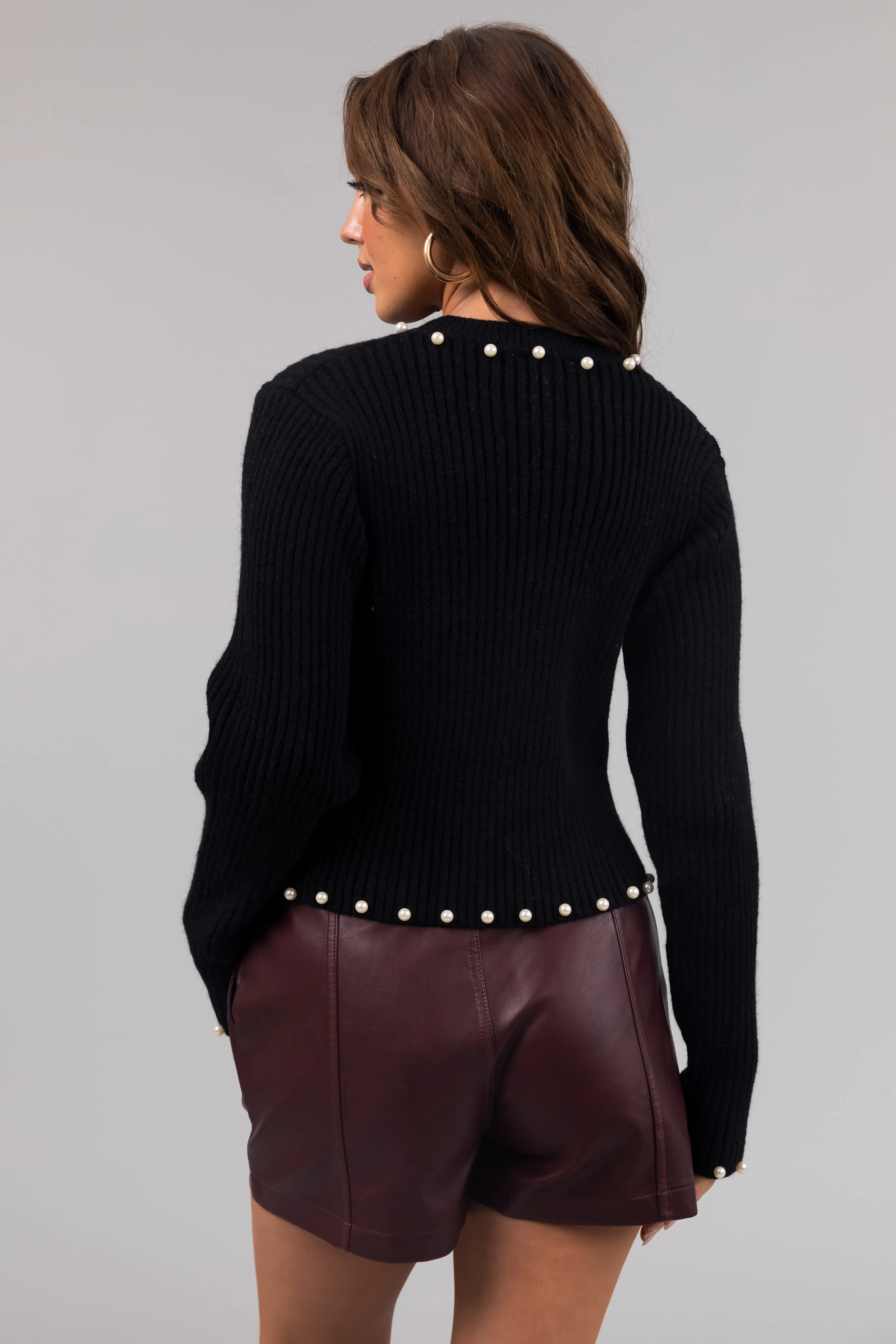 Black Pearl Trim Ribbed Knit Sweater sold by Lime Lush product image thumbnail 4