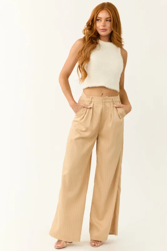 Beige Vertical Pin Stripe Wide Leg Pants sold by Lime Lush