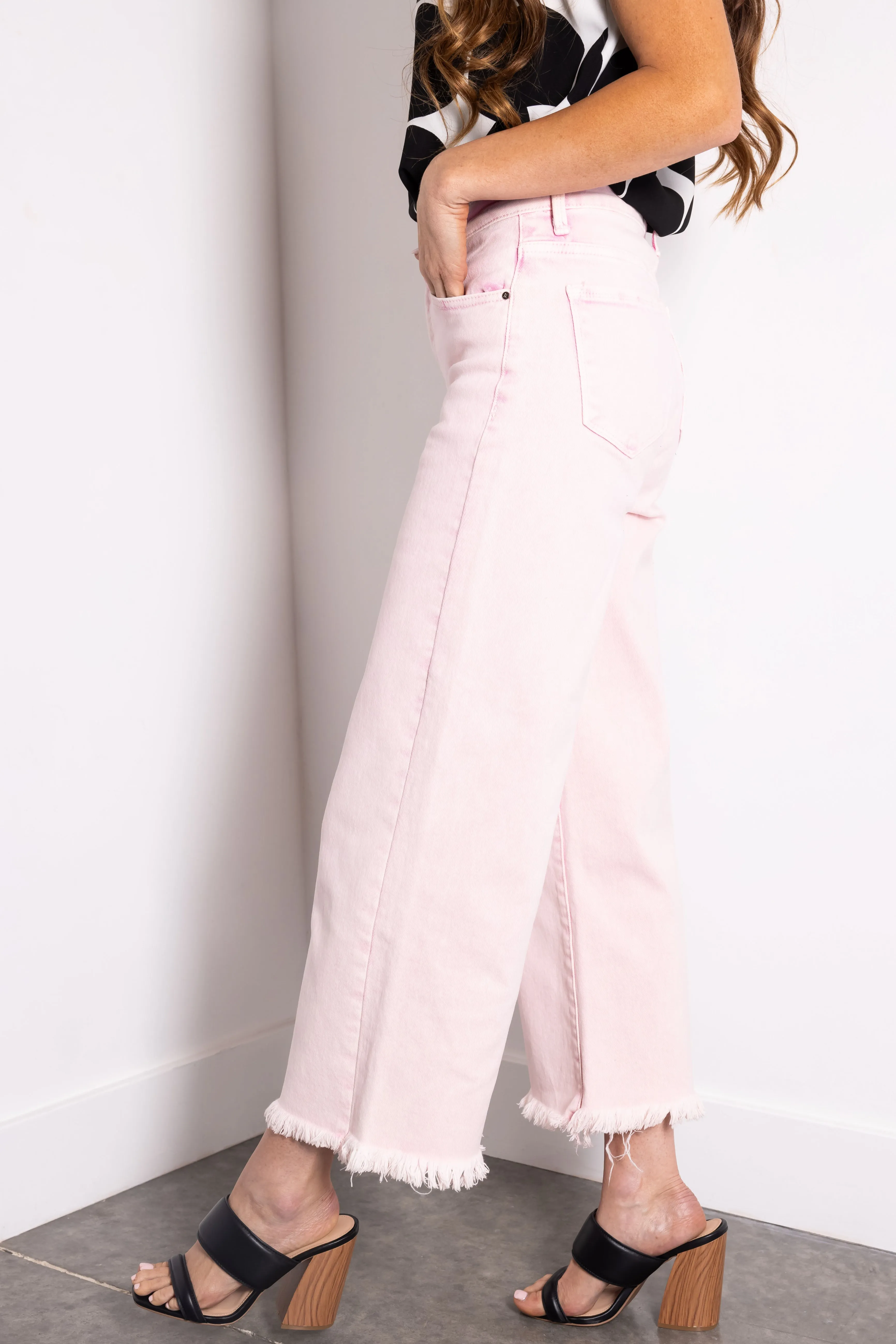Risen Light Pink Tummy Control Cropped Wide Jeans sold by Lime Lush product image thumbnail 3