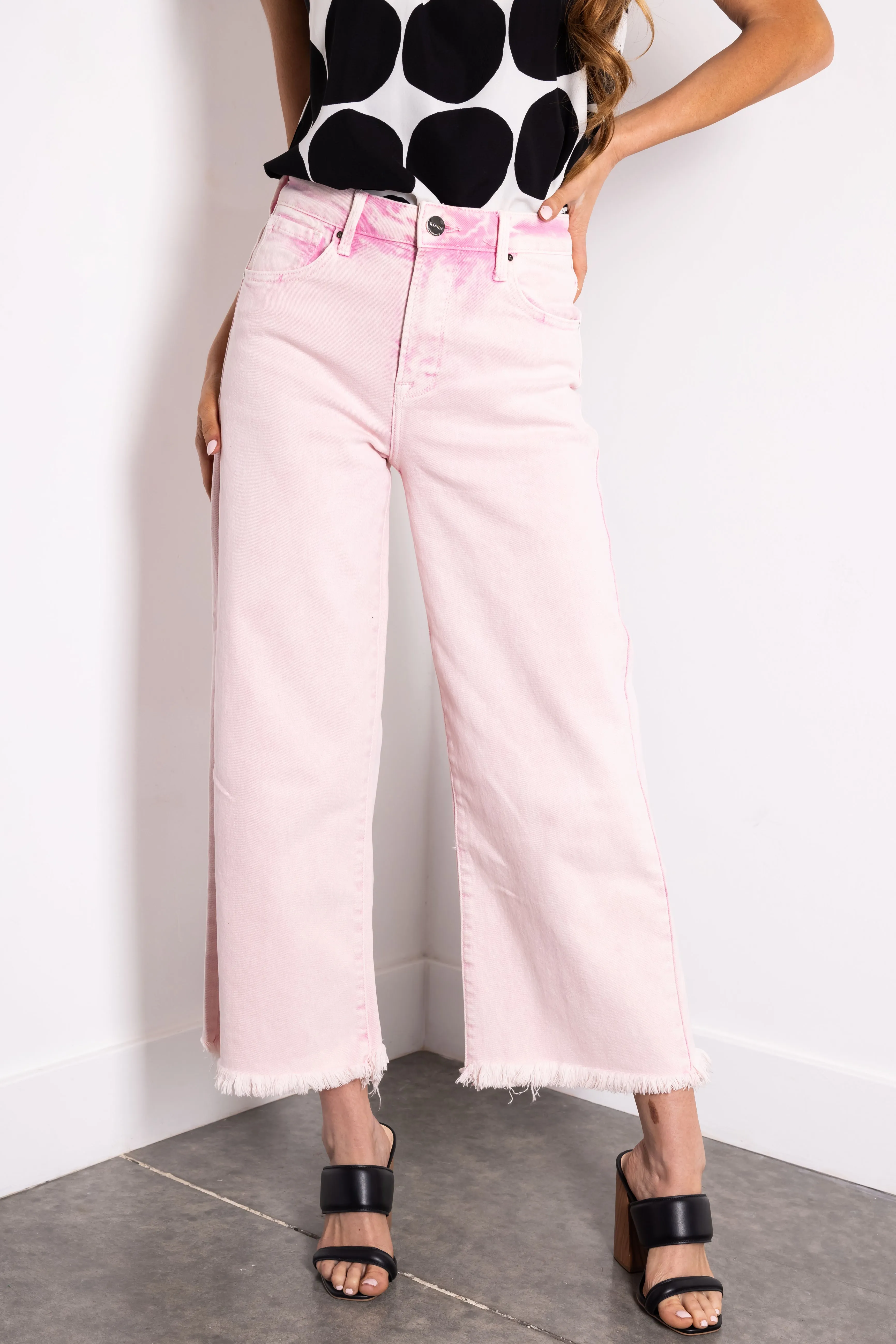 Risen Light Pink Tummy Control Cropped Wide Jeans sold by Lime Lush product image thumbnail 2