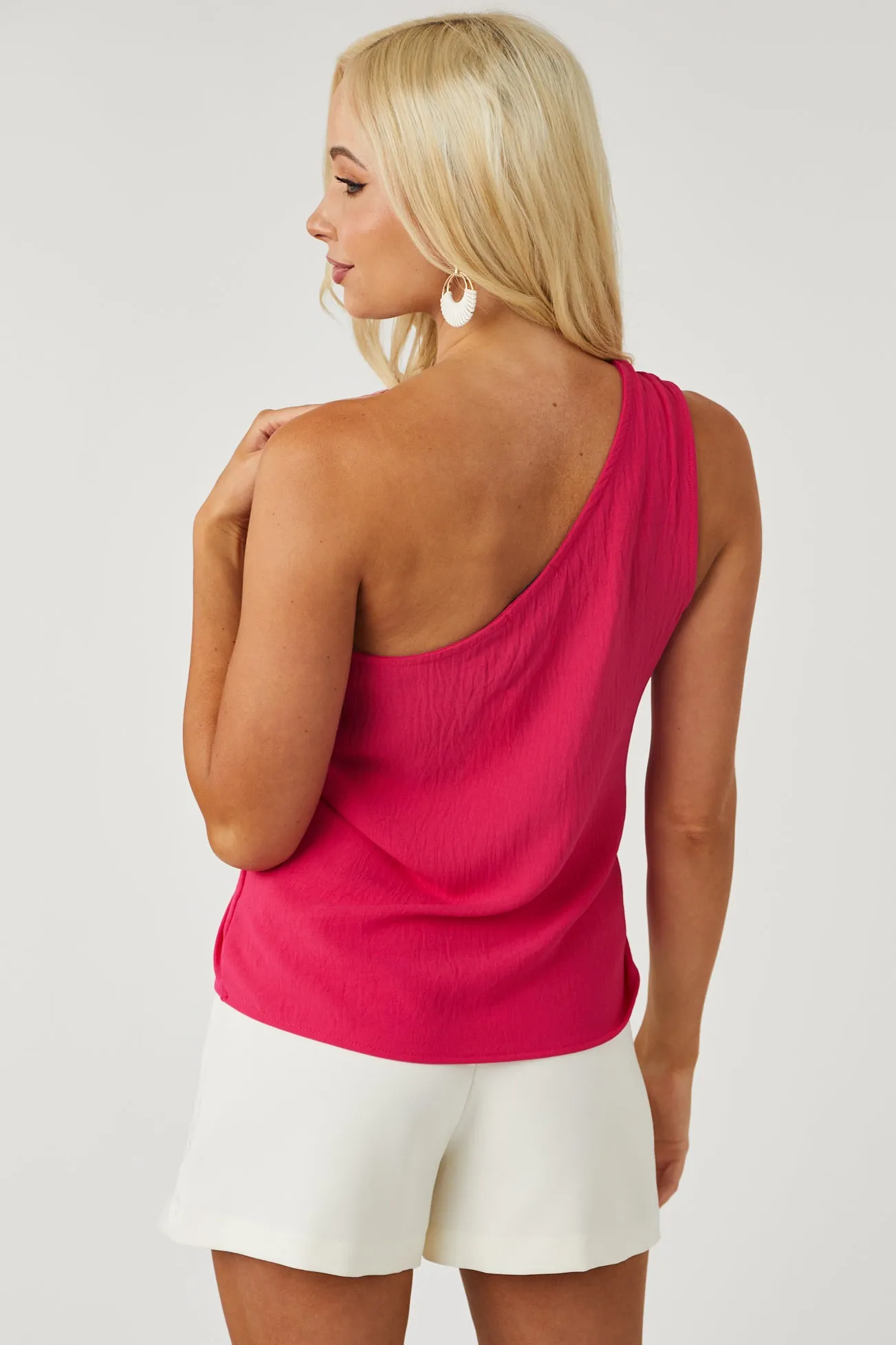 Hot Pink One Shoulder Knot Detail Woven Top sold by Lime Lush product image thumbnail 5