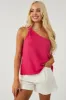 Hot Pink One Shoulder Knot Detail Woven Top sold by Lime Lush