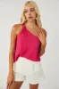 Hot Pink One Shoulder Knot Detail Woven Top sold by Lime Lush