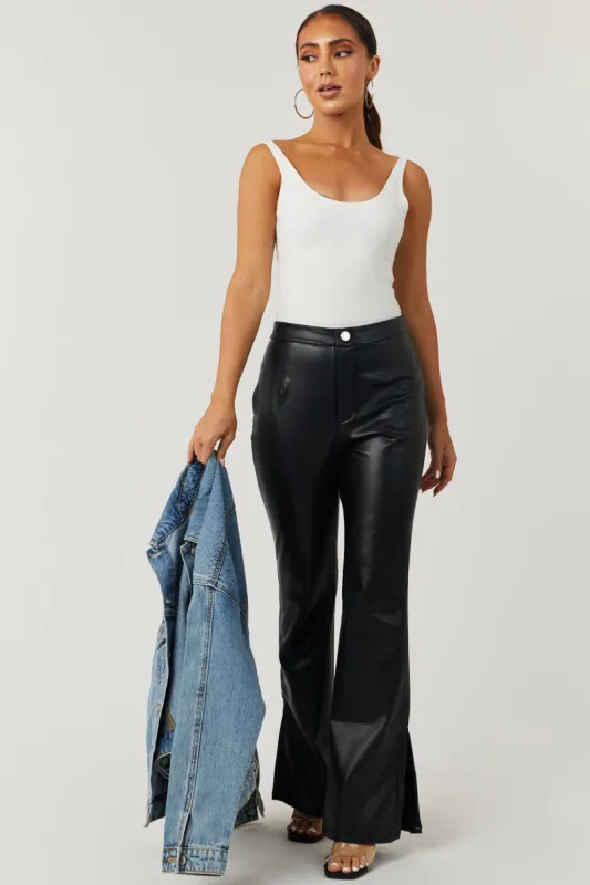 Black Faux Leather Slit Fit and Flare Pants sold by Lime Lush