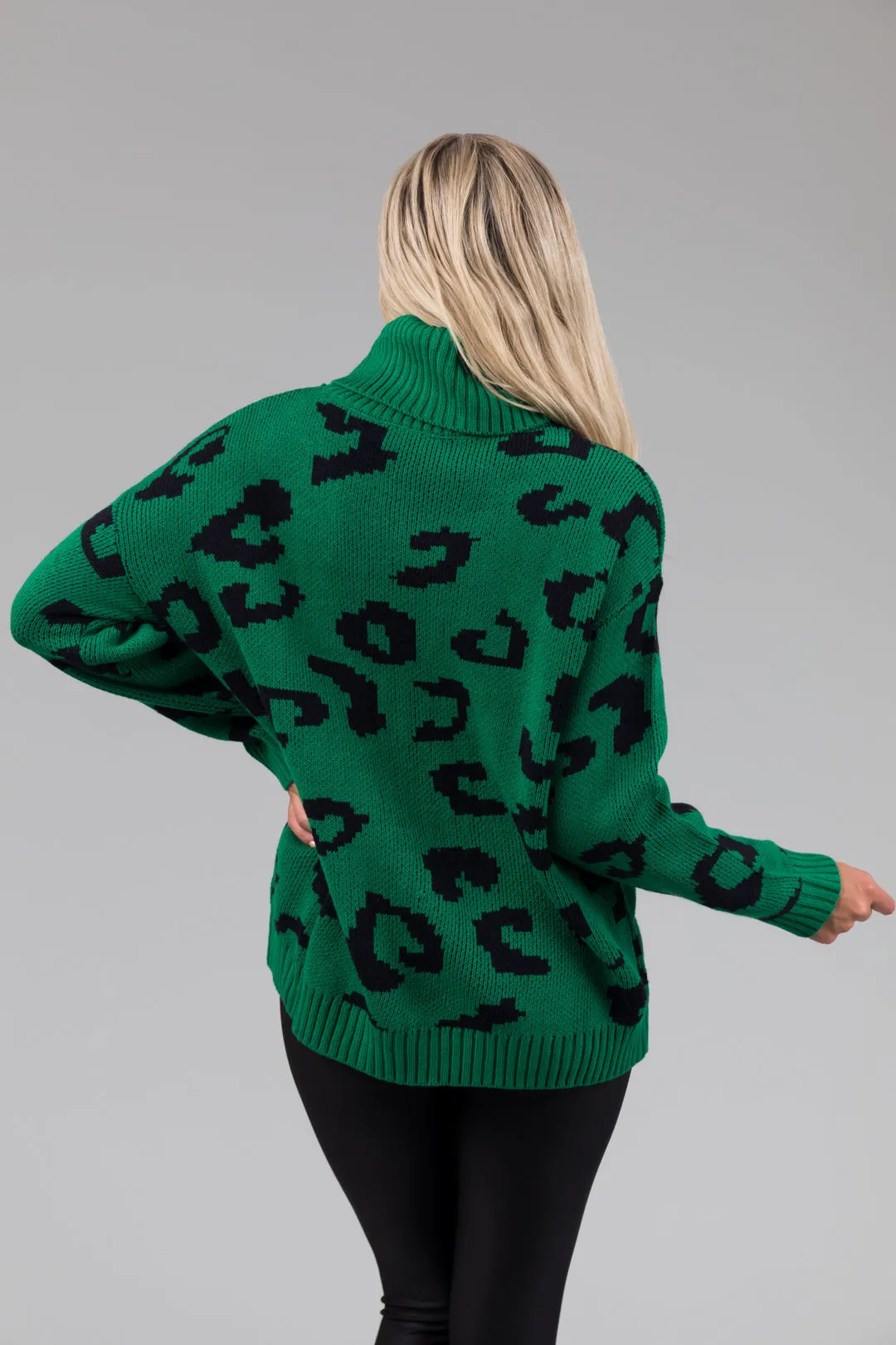 She+Sky Kelly Green Leopard Turtleneck Sweater sold by Lime Lush product image thumbnail 5