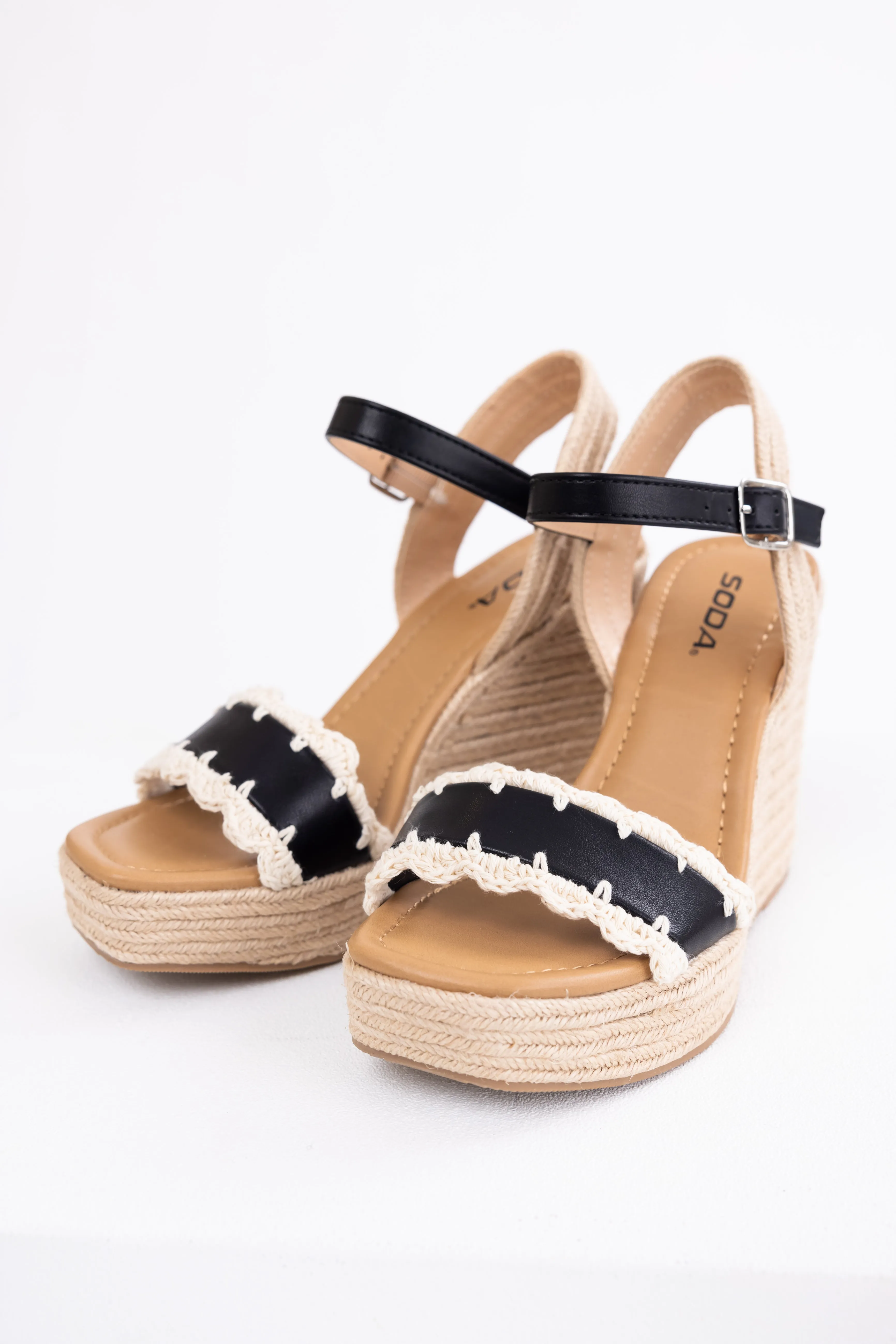 Black Crochet Trim Strap Espadrille Wedges sold by Lime Lush product image thumbnail 2