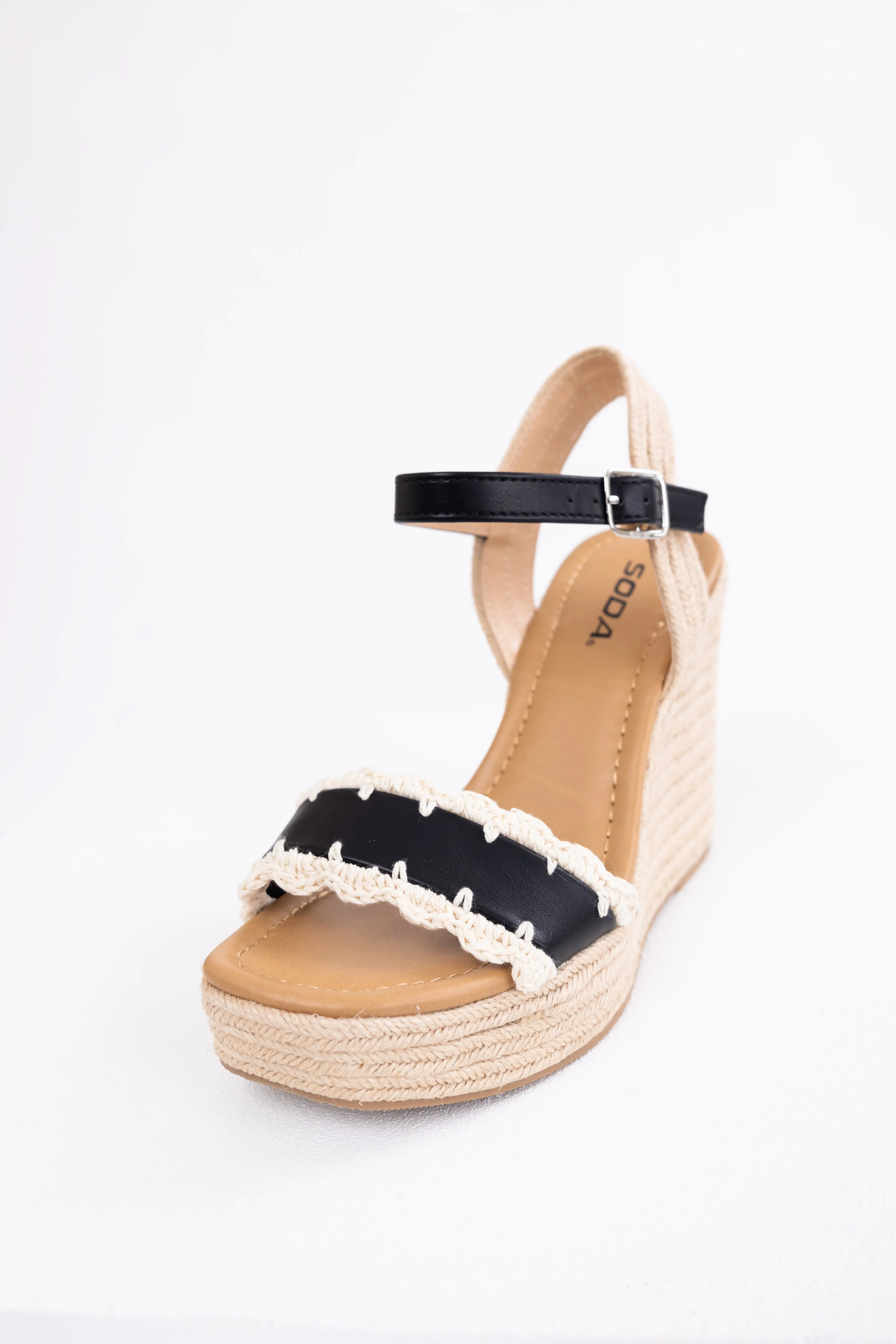 Black Crochet Trim Strap Espadrille Wedges sold by Lime Lush product image thumbnail 5