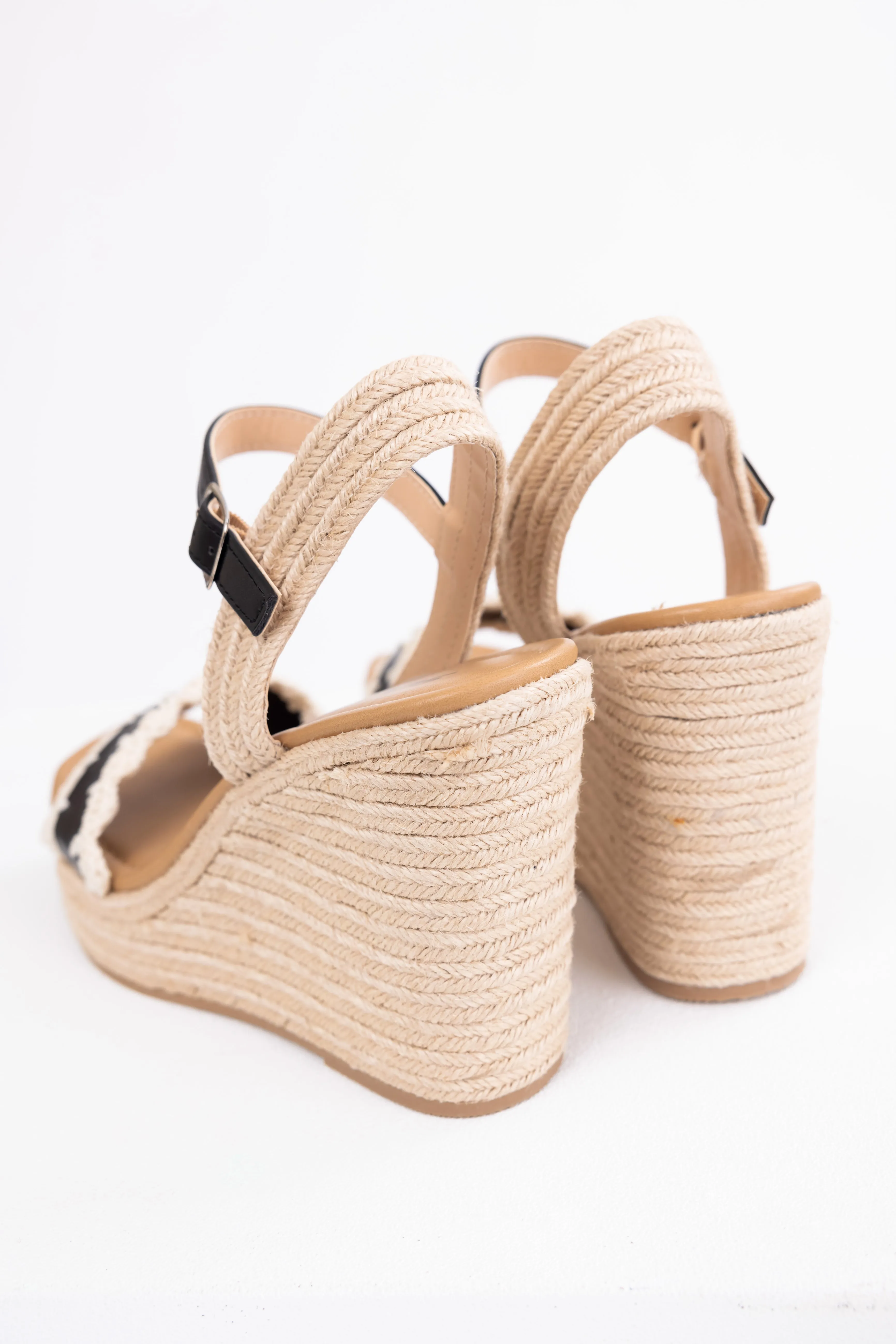 Black Crochet Trim Strap Espadrille Wedges sold by Lime Lush product image thumbnail 4