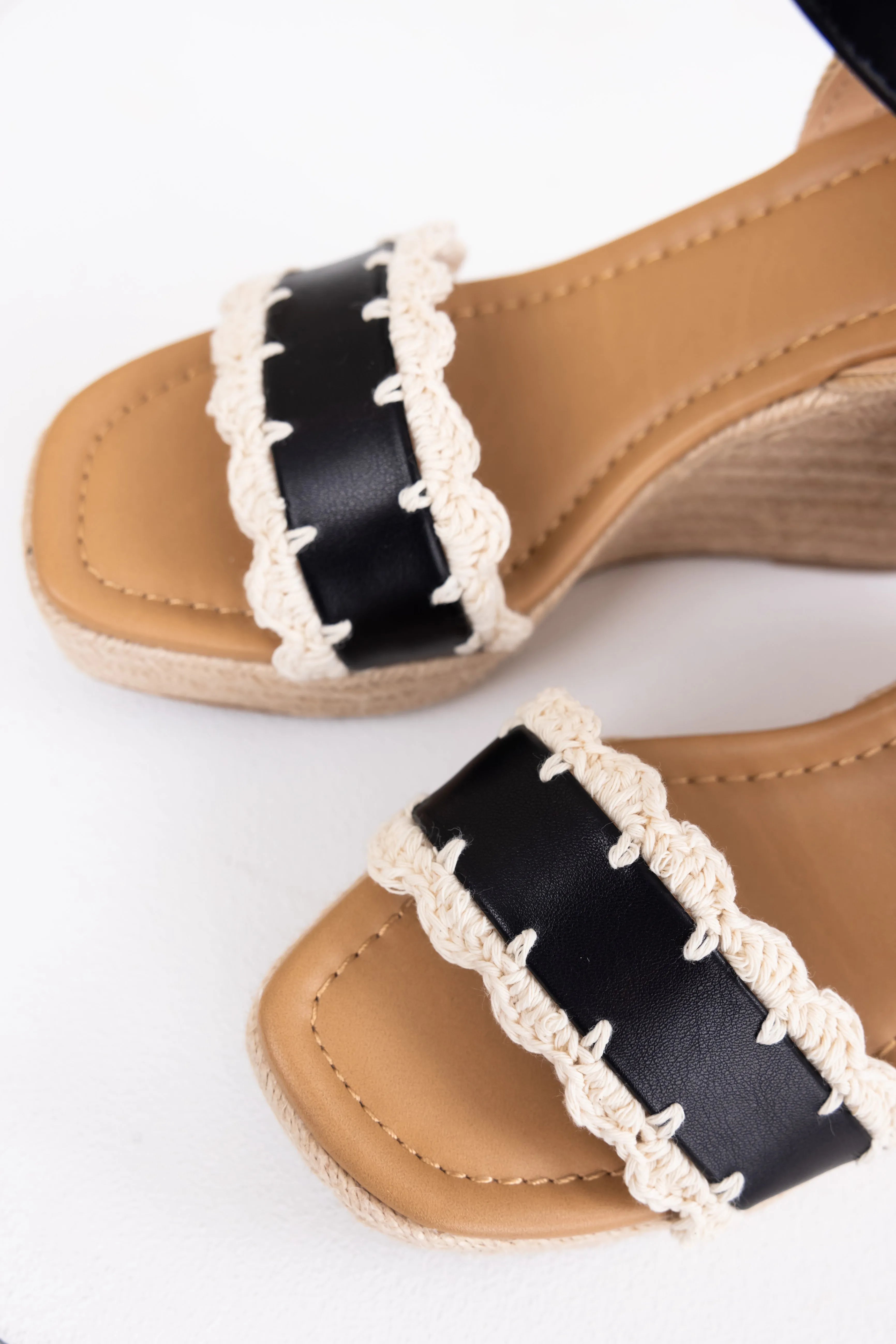 Black Crochet Trim Strap Espadrille Wedges sold by Lime Lush product image thumbnail 3