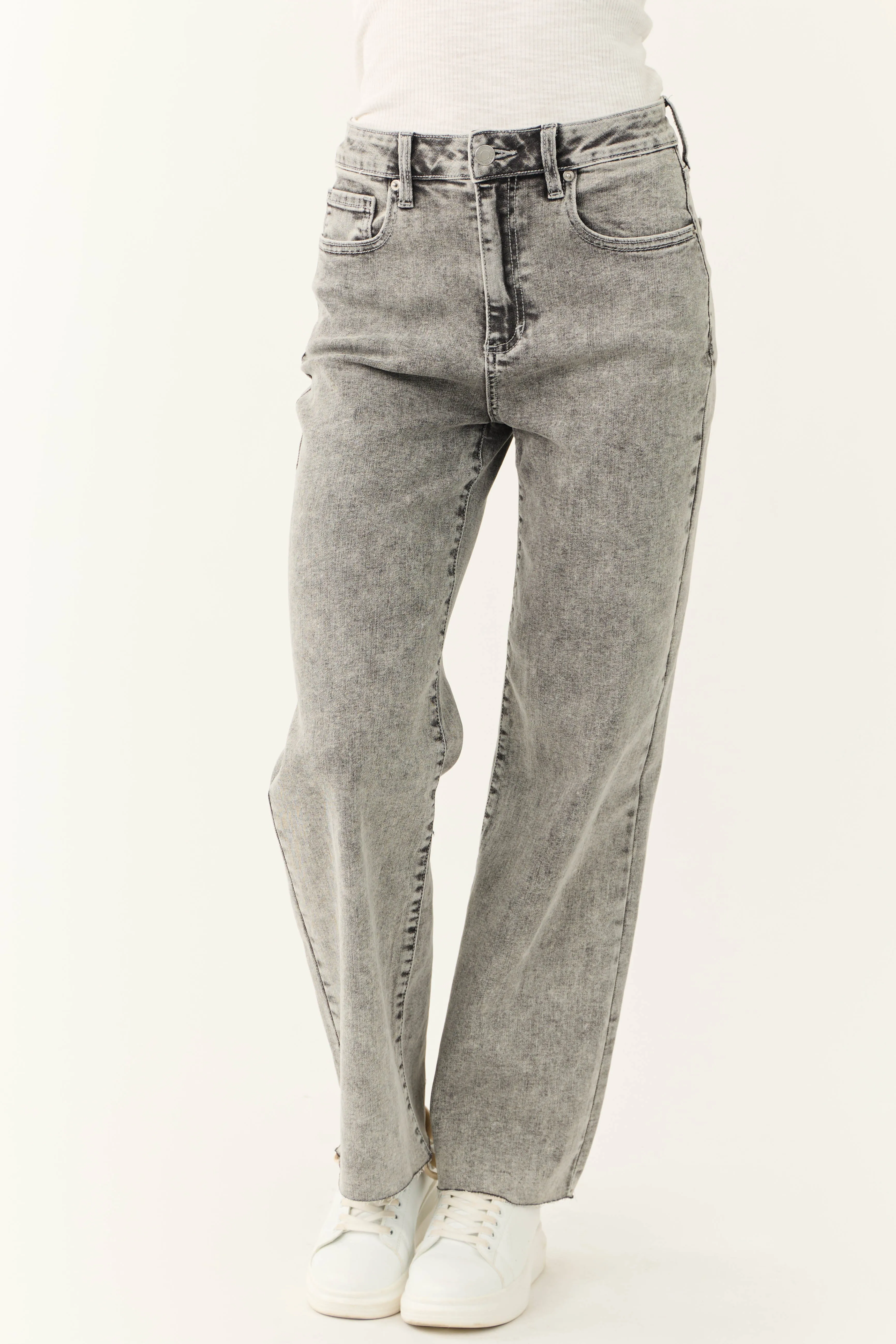 Sneak Peek Light Grey Acid Wash Wide Leg Jeans sold by Lime Lush
