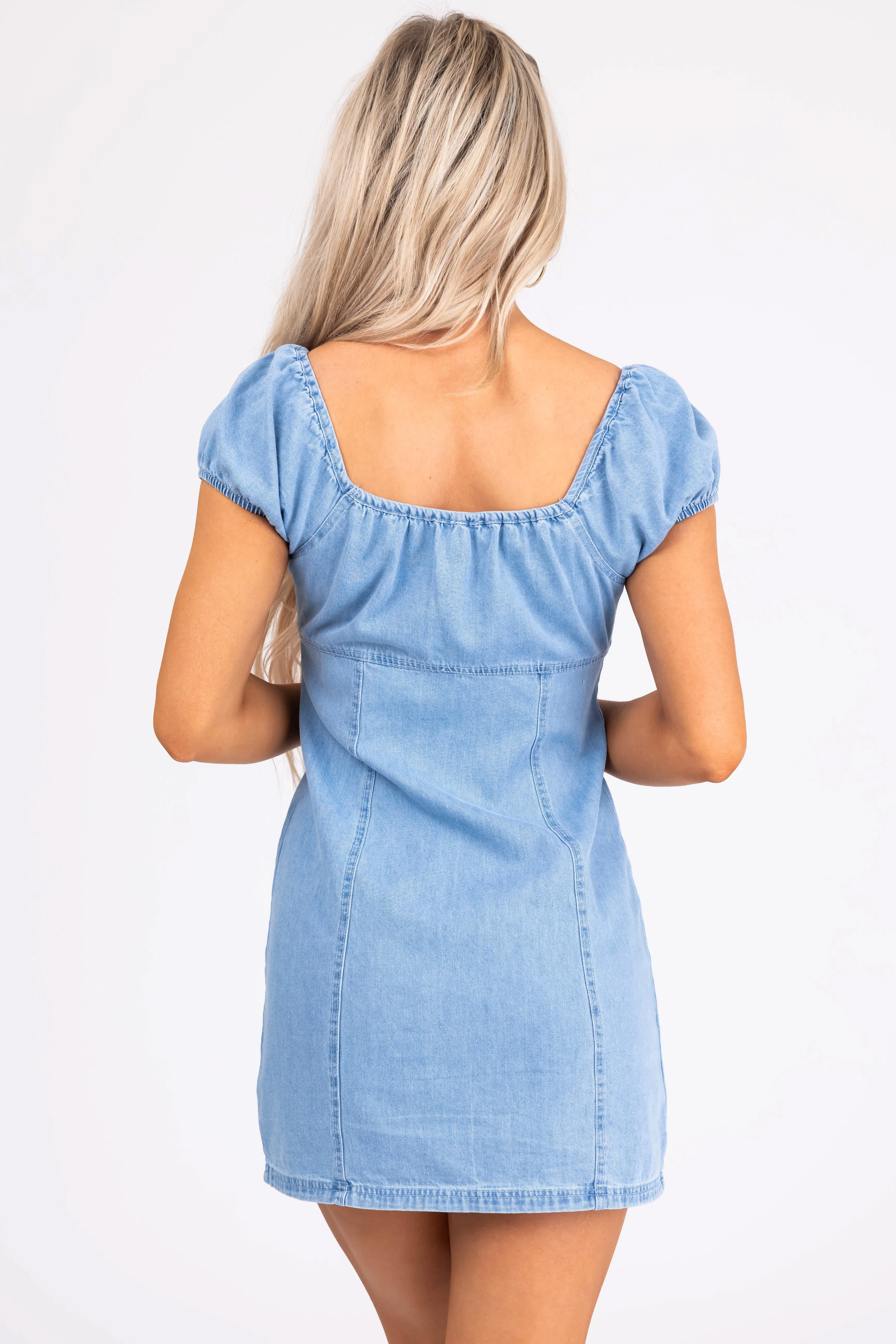 Light Wash Denim Cap Sleeve Mini Dress sold by Lime Lush product image thumbnail 5