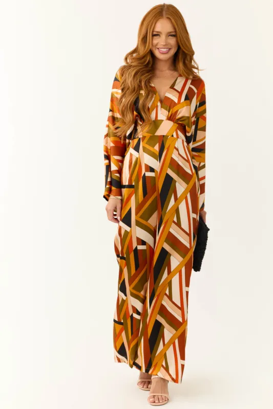 Sunset Geometric Stripe Print Waist Tie Jumpsuit sold by Lime Lush