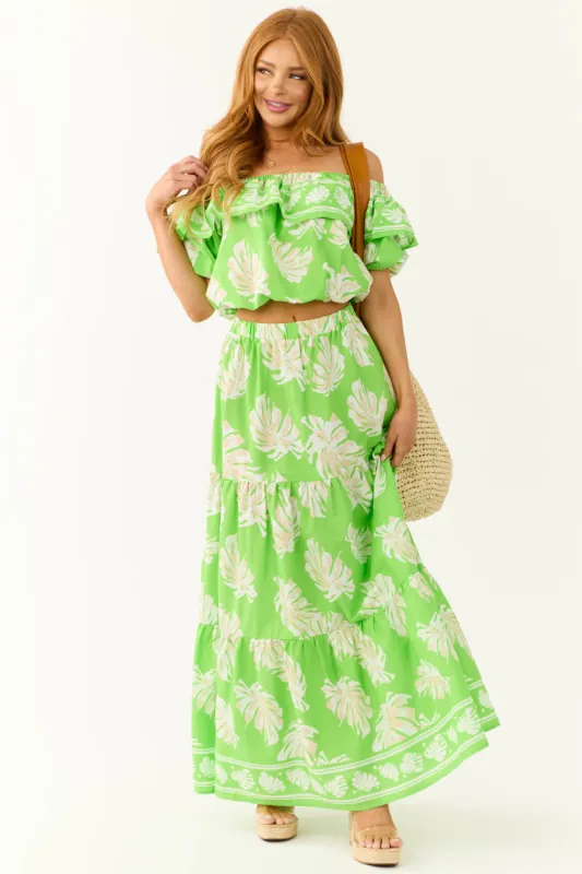 Flying Tomato Kiwi Tropical Print Maxi Skirt sold by Lime Lush