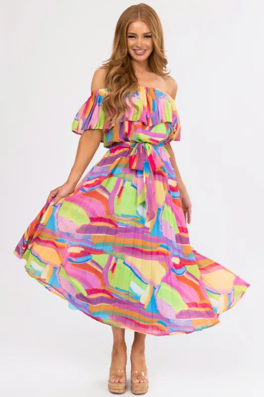 Flying Tomato Multicolor Pleated Maxi Dress made by Flying Tomato