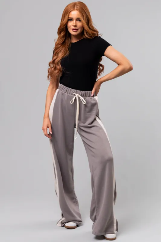 Steel Side Stripe Wide Leg Drawstring Pants sold by Lime Lush