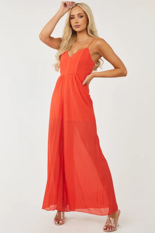 Scarlet Sleeveless Pleated Wide Leg Jumpsuit sold by Lime Lush