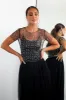 Black Pearl and Rhinestone Short Sleeve Mesh Top sold by Lime Lush