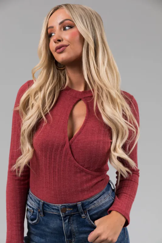Hibiscus Knit Long Sleeve Keyhole Neck Bodysuit sold by Lime Lush
