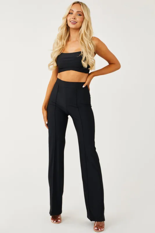 Black Silky Knit Crop Top and Seamed Pants Set sold by Lime Lush