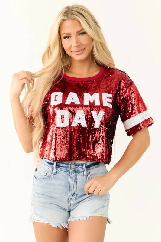 Ruby Sequin 'GAME DAY' Graphic Crop Top sold by Lime Lush