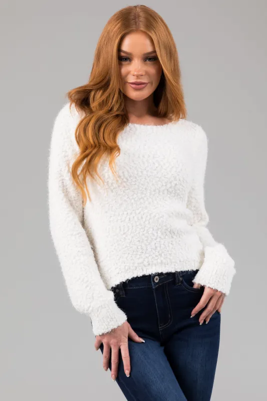 Ivory Textured Balloon Sleeve Sweater sold by Lime Lush