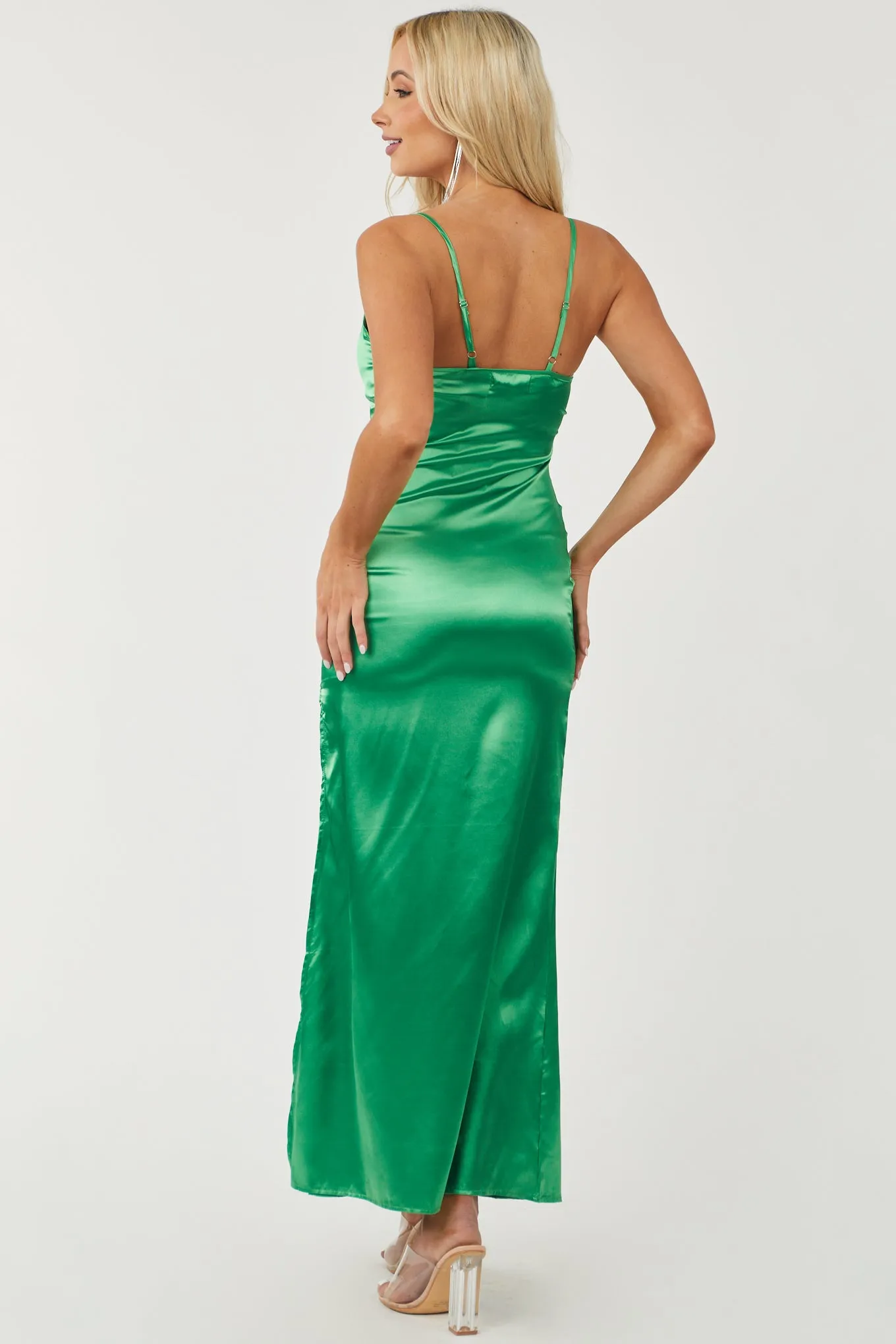 Jade Satin Cowl Neckline Sleeveless Maxi Dress sold by Lime Lush product image thumbnail 5