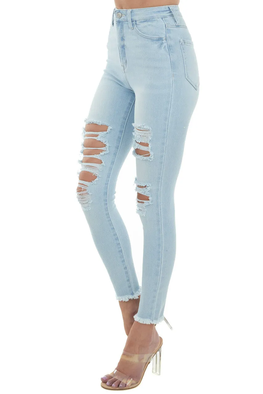 Cello Light Wash High Rise Frayed Hem Skinny Jeans sold by Lime Lush product image thumbnail 2