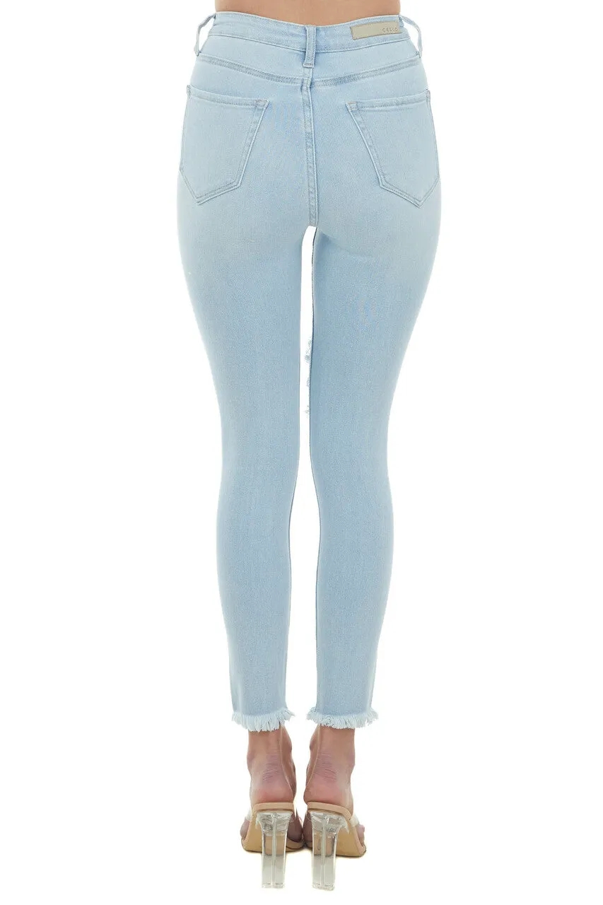 Cello Light Wash High Rise Frayed Hem Skinny Jeans sold by Lime Lush product image thumbnail 3