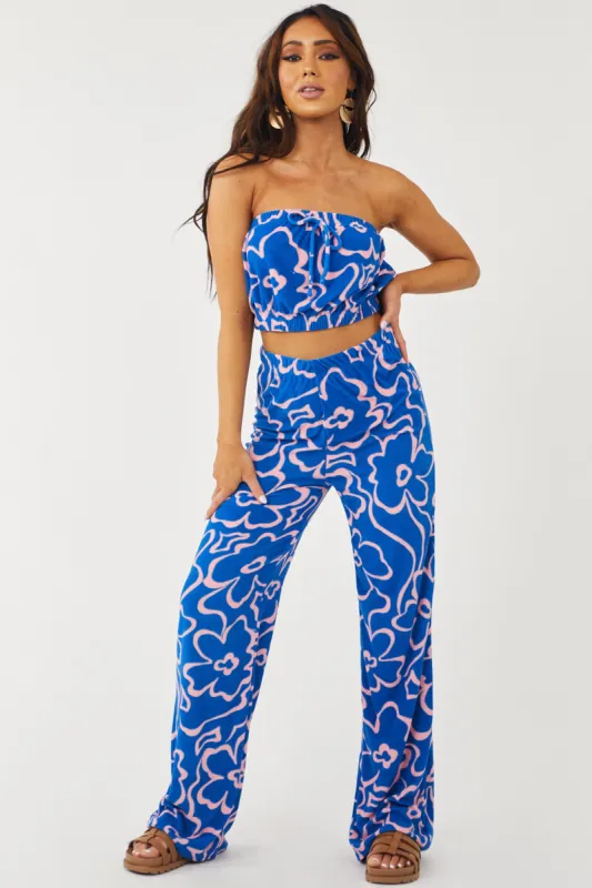 Cobalt and Punch Floral Strapless Top and Pants Set sold by Lime Lush