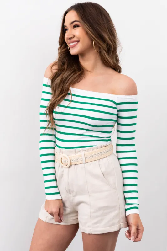 White and Jade Striped Long Sleeve Knit Top sold by Lime Lush