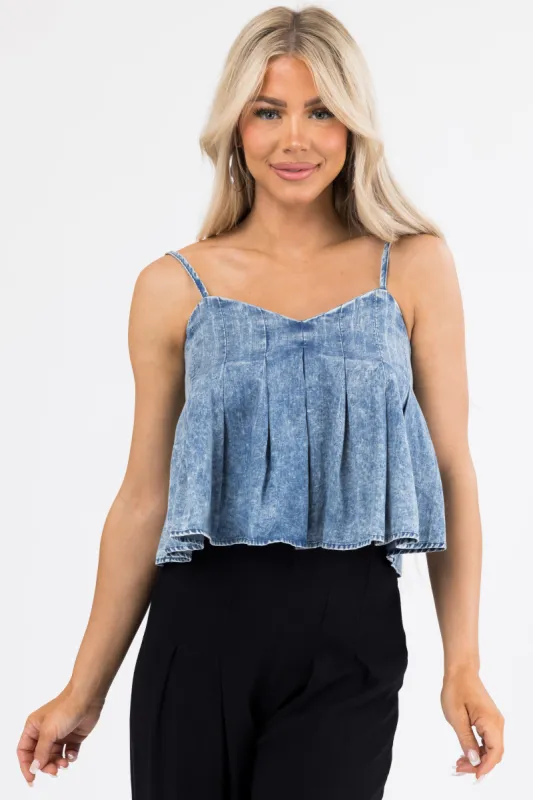 Medium Acid Wash Denim Sleeveless Crop Top sold by Lime Lush