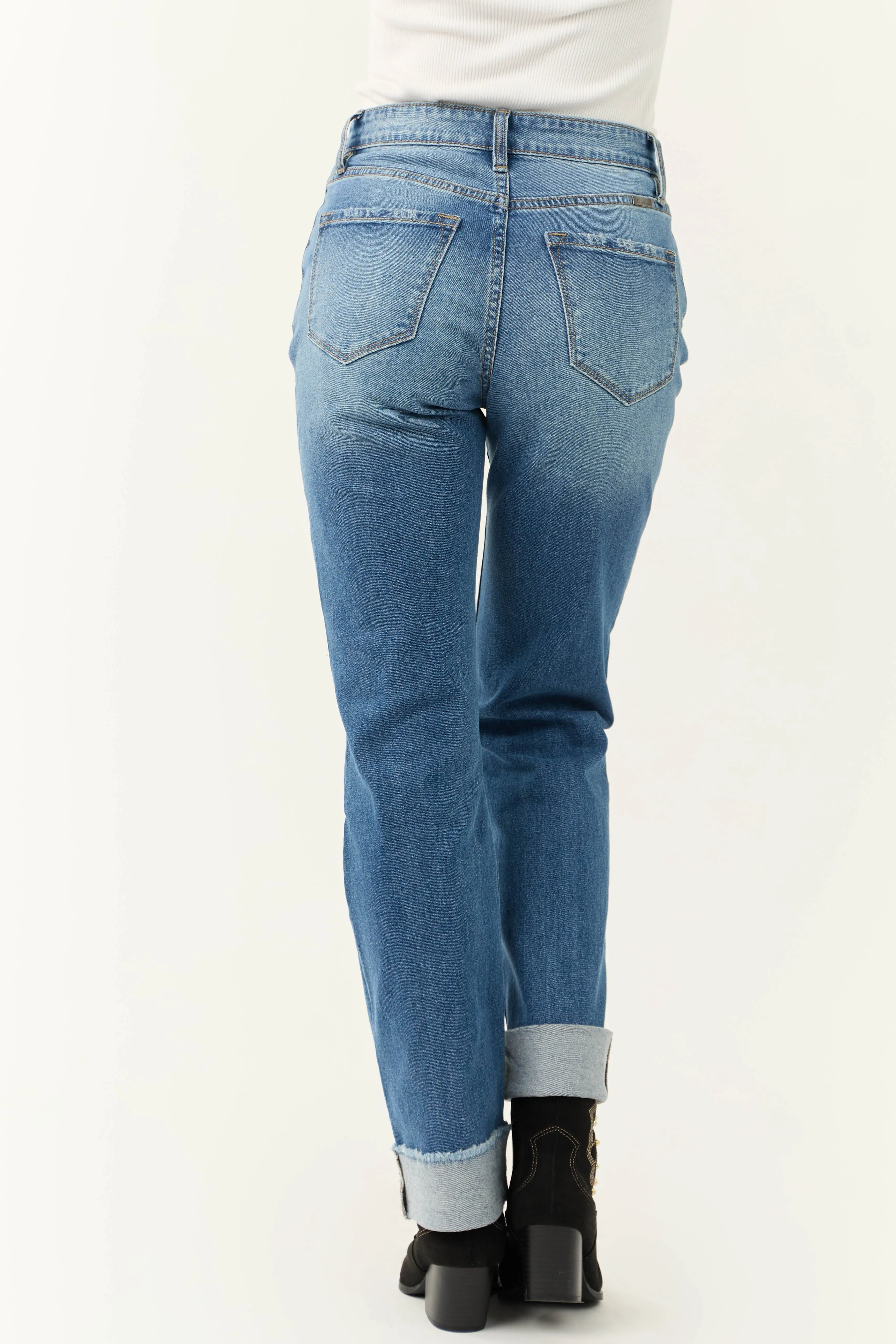 KanCan Medium Wash Raw Hem Straight Jeans sold by Lime Lush product image thumbnail 5