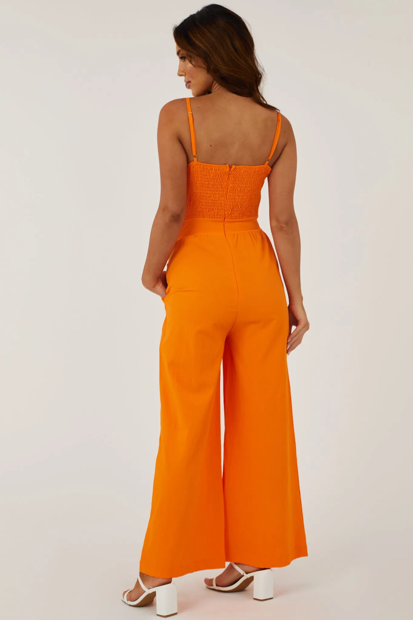 Bright Orange Front Tie Wide Leg Woven Jumpsuit sold by Lime Lush product image thumbnail 4
