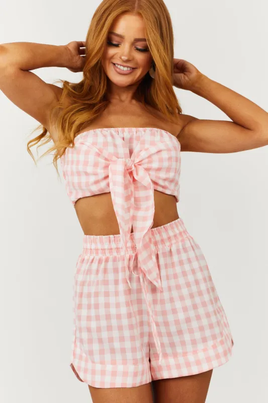Cherry Blossom Gingham Strapless Top and Shorts Set sold by Lime Lush