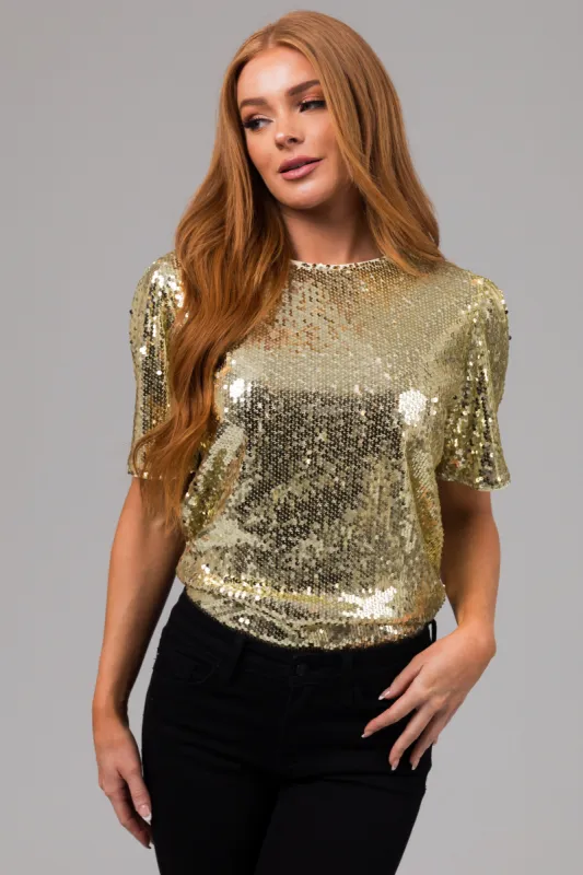 Gold Short Sleeve Sequined Top sold by Lime Lush