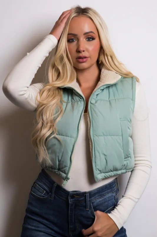 Mint Reversible Zip Up Puffer Vest sold by Lime Lush