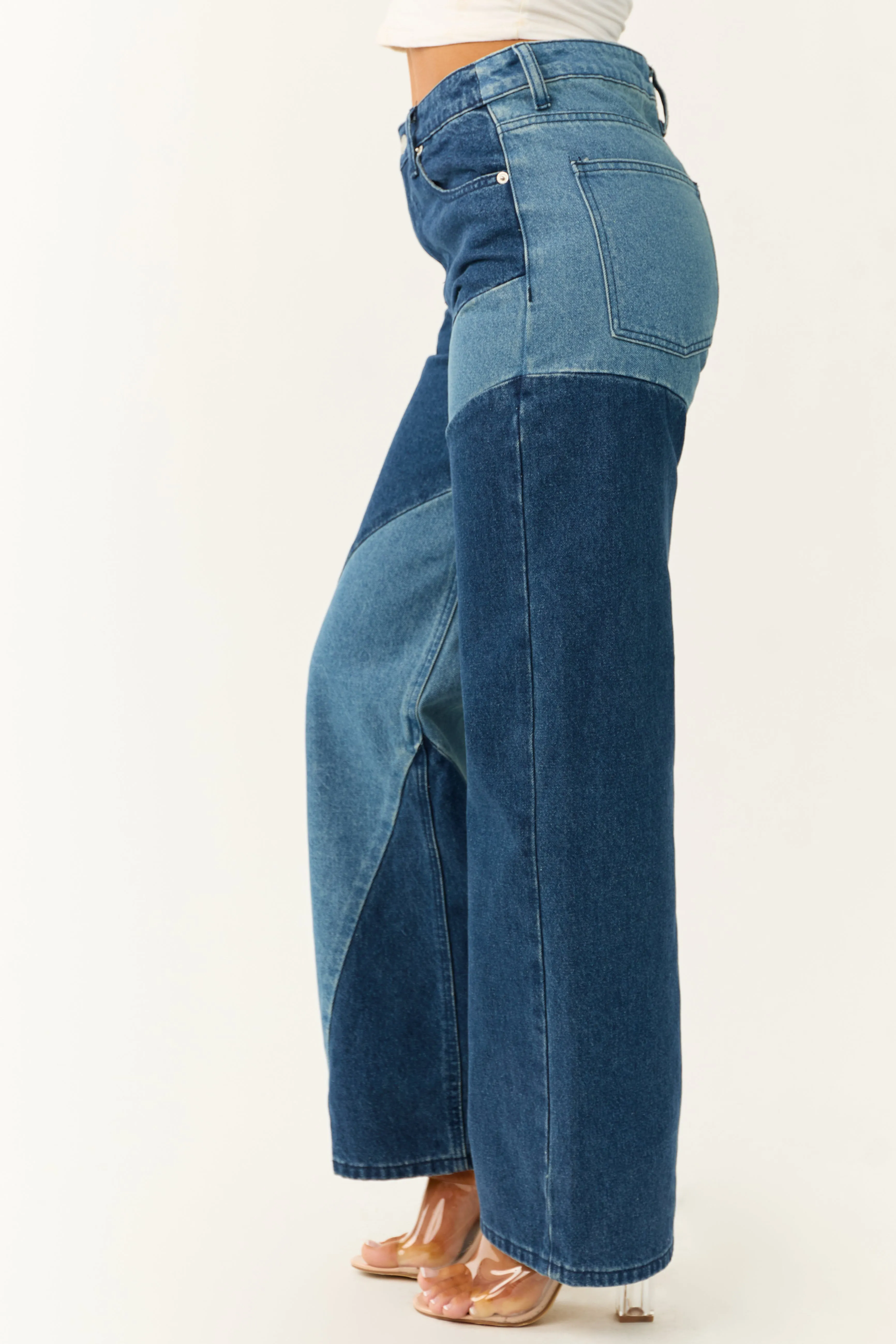 Medium and Dark Wash Denim Colorblock Jeans sold by Lime Lush product image thumbnail 3