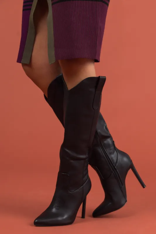 Black High Heel Pointed Toe Western Boots sold by Lime Lush