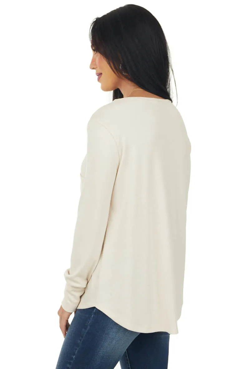 Desert Sand Comfy Henley V Neck Long Sleeve Top sold by Lime Lush product image thumbnail 3