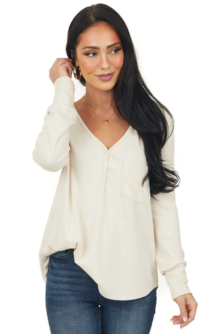 Desert Sand Comfy Henley V Neck Long Sleeve Top sold by Lime Lush