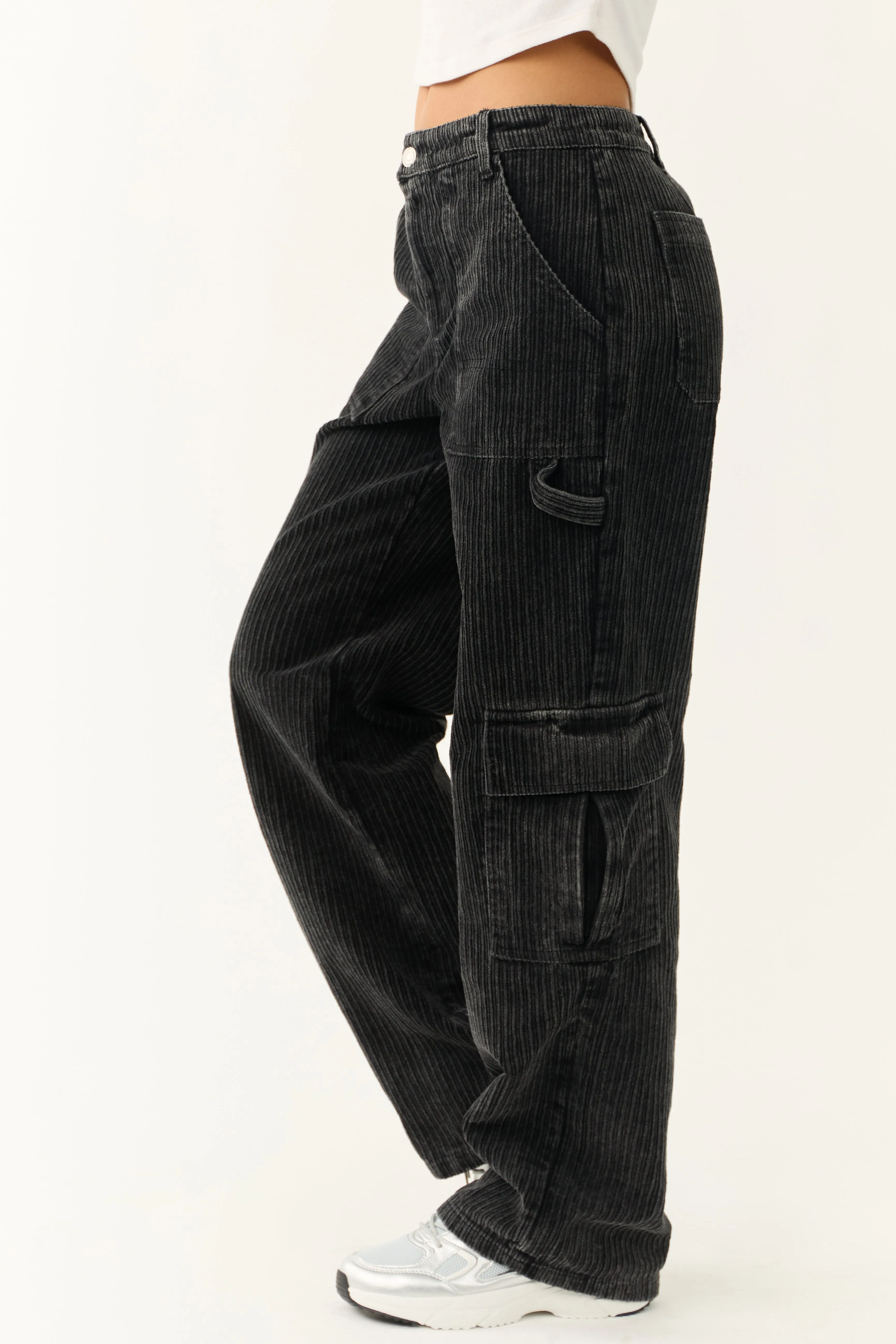 Charcoal Corduroy Wide Leg Cargo Pants sold by Lime Lush product image thumbnail 3