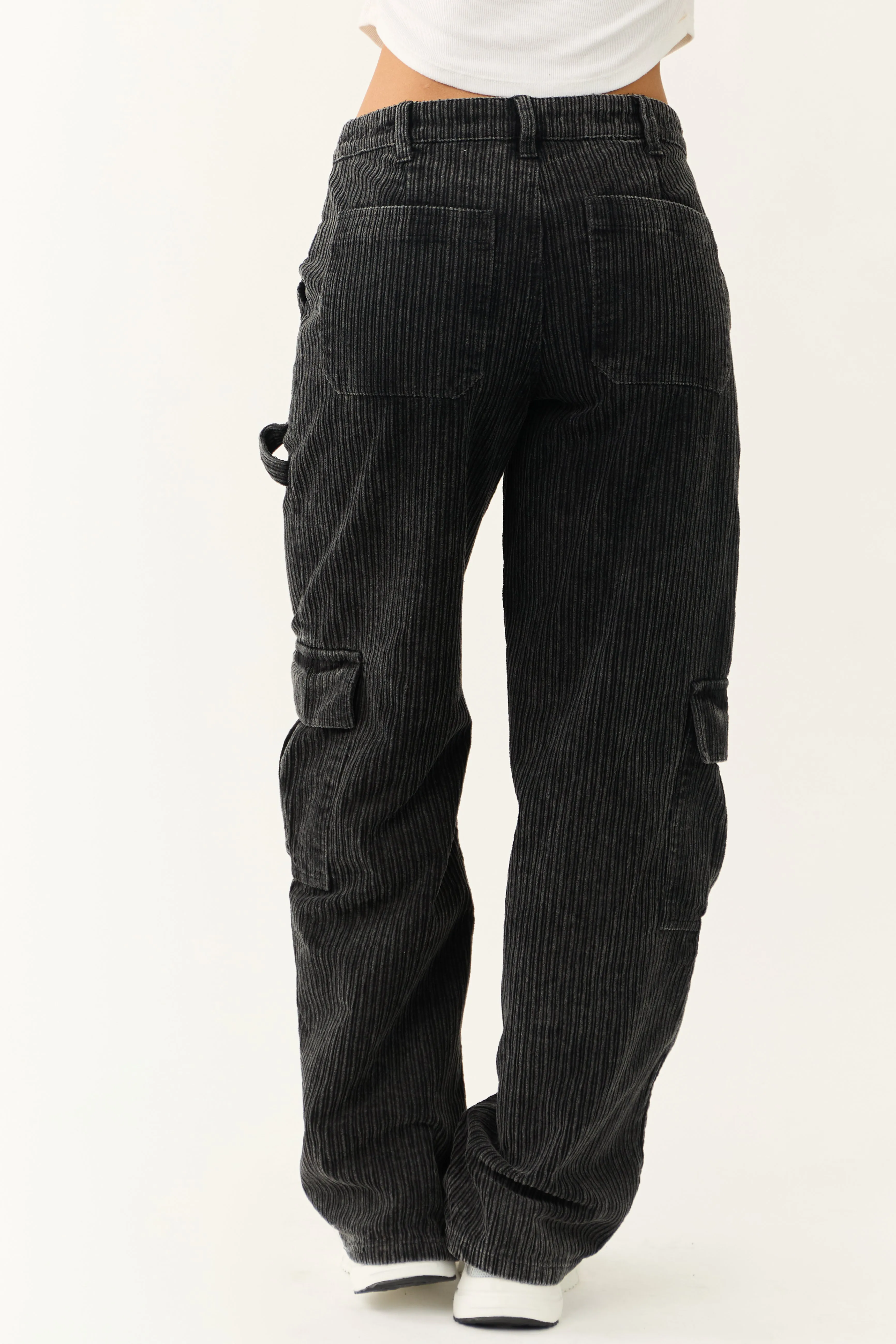 Charcoal Corduroy Wide Leg Cargo Pants sold by Lime Lush product image thumbnail 4
