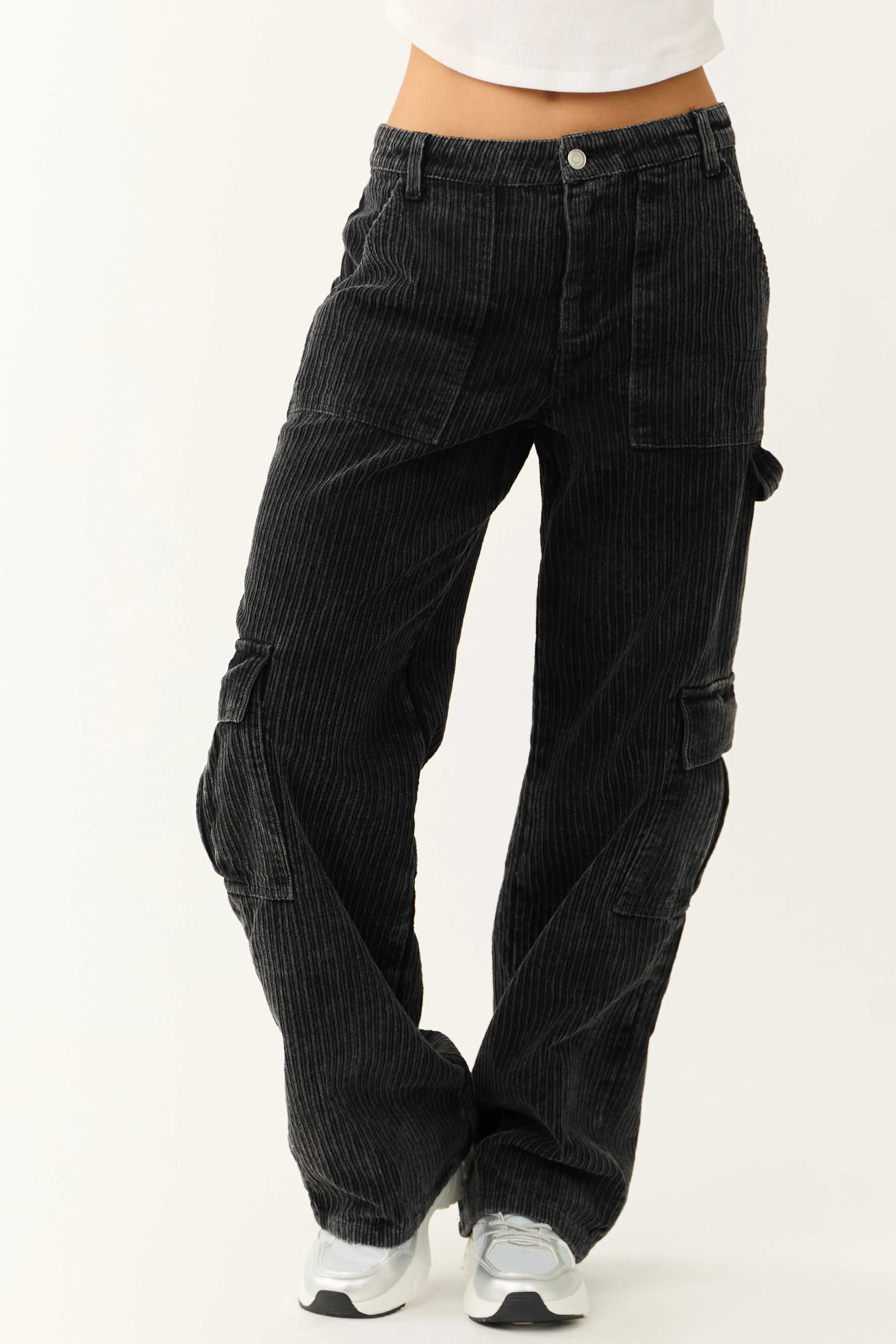 Charcoal Corduroy Wide Leg Cargo Pants sold by Lime Lush product image thumbnail 2