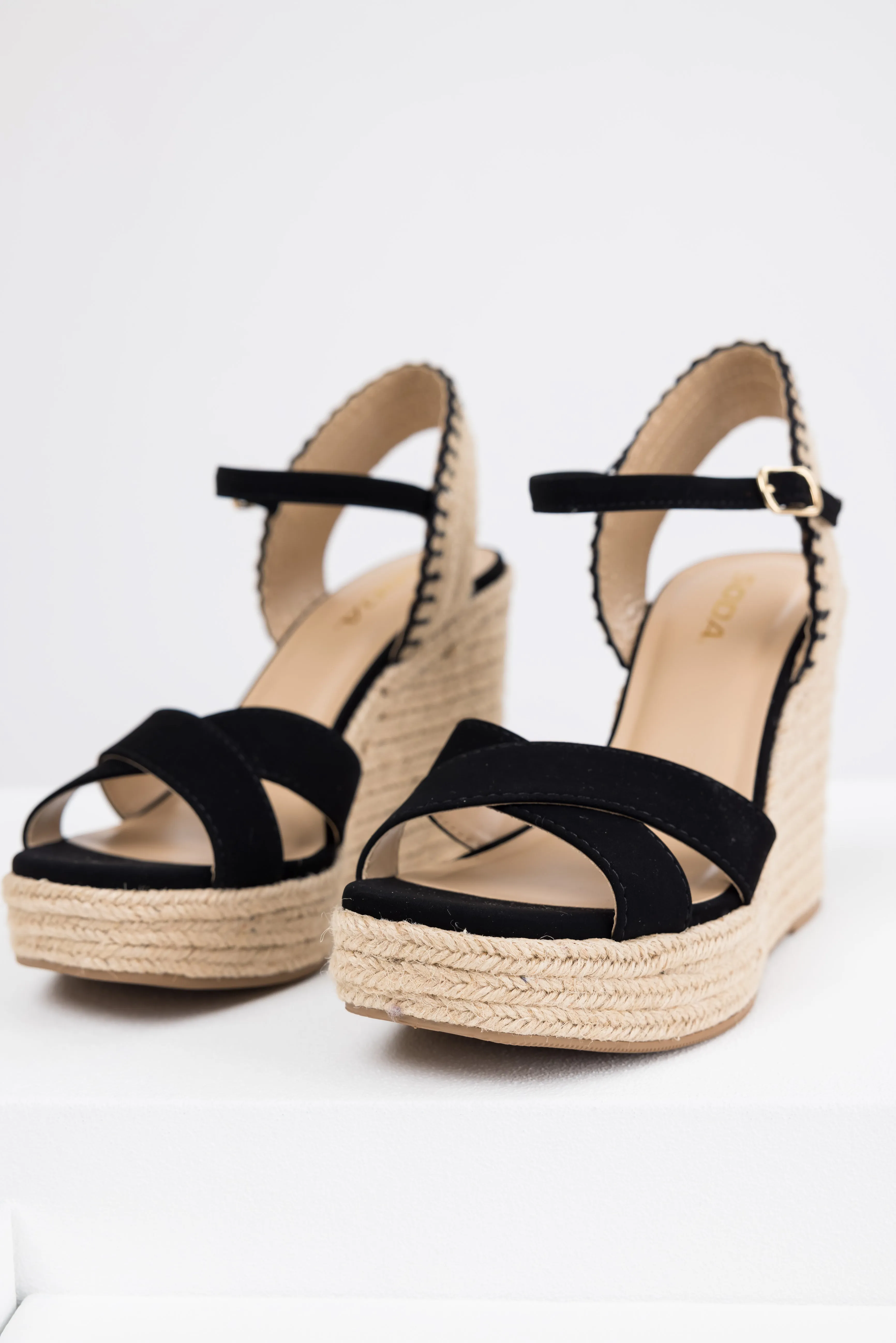 Black Cross Strap Platform Espadrille Wedges sold by Lime Lush product image thumbnail 2